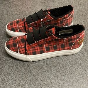 Blowfish Black and Red Plaid Slip On Shoes